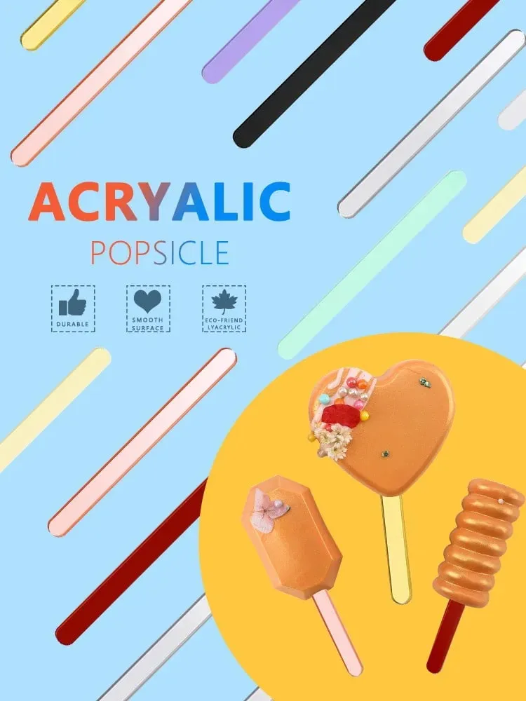 Food Grade Acrylic Ice Cream Sticks 10pcs/set Colorful Light Popsicle Stick Stirring Rod Distinguishing Labels Kitchen Tools