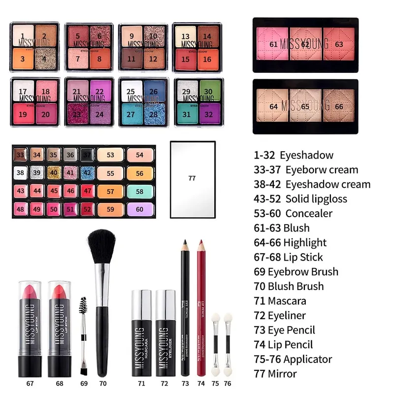 Conjunto de presente de maquiagem para mulheres kit completo tudo em um compõem sobrancelha pó batom brilho labial escova shimmer glitter paleta de sombra de olho — image 4