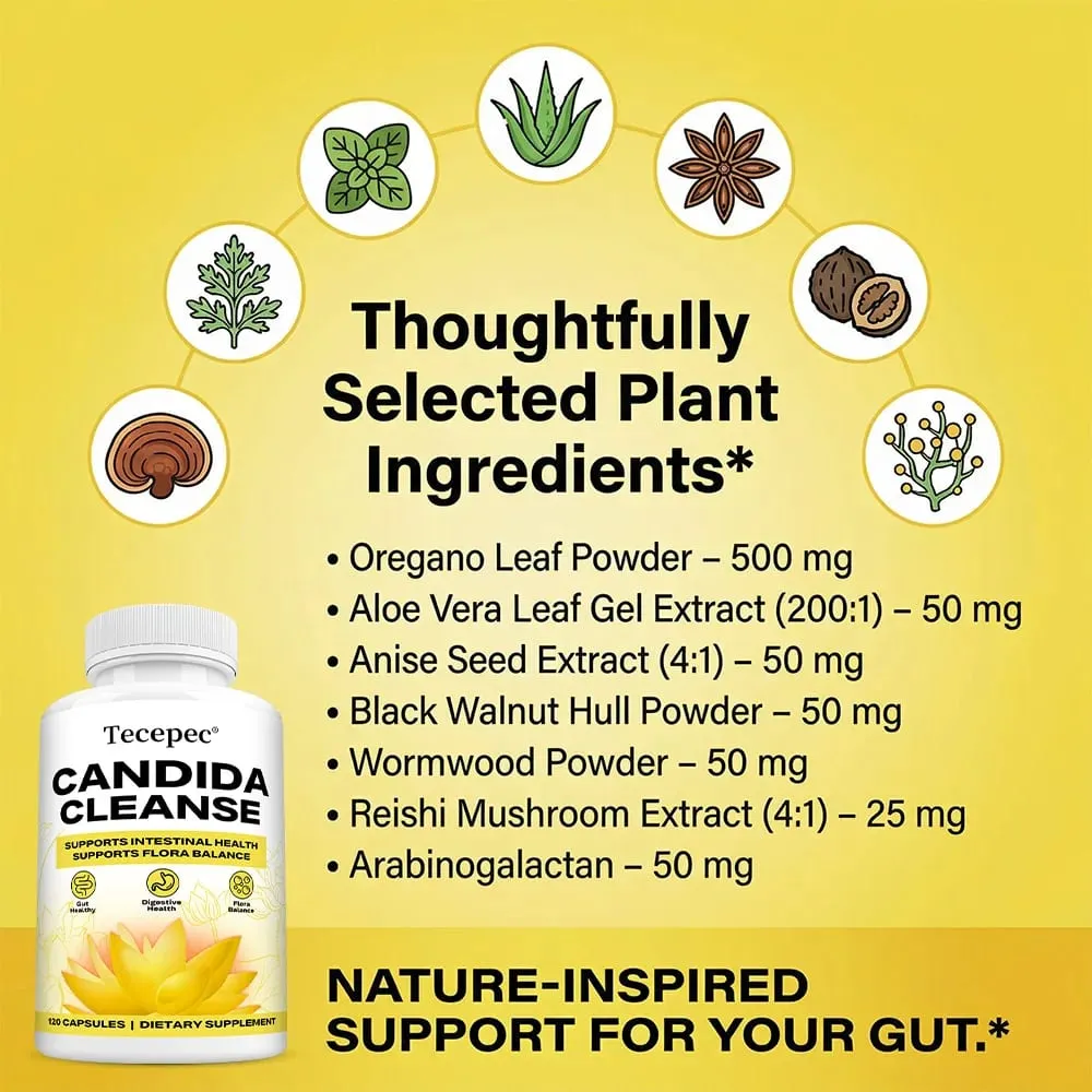 Candida Cleanse Capsules - Usus Detox Usus Flora Keseimbangan Menyokong Penghadaman Melegakan Perut Kembung Suplemen Antioksidan — image 4