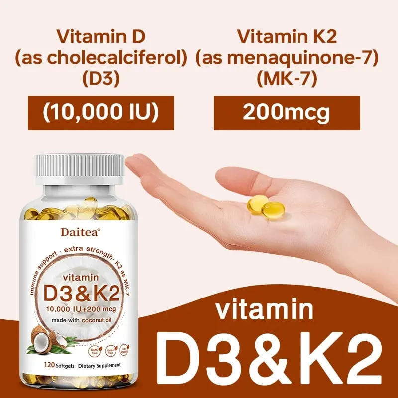 2-in-1 Vitamin D3 K2 Supplement Softgel 10000 IU VIT D3 + 200 MCG Vitamin K2 Support Calcium Absorption in Bones — image 3
