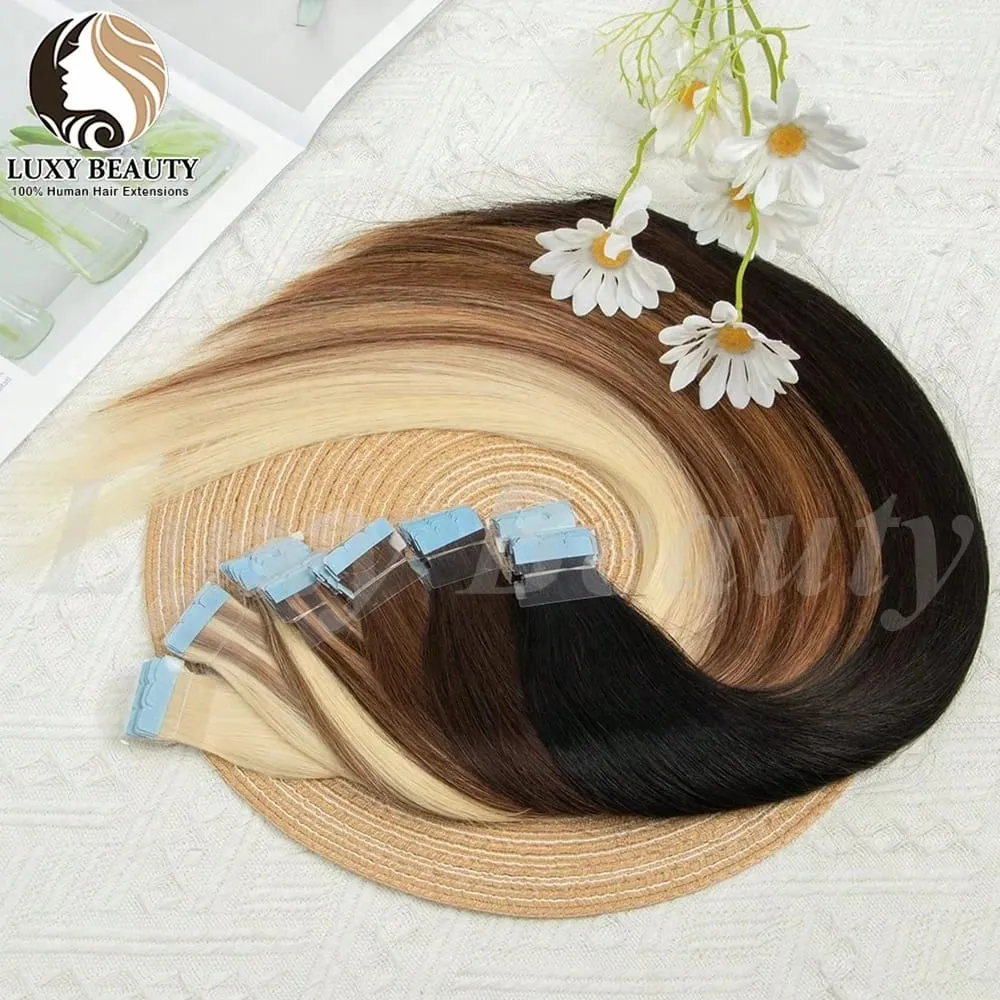 Brown Blonde Mini Tape in Human Hair Extensions Double Side Seamless Natural Straight Black Tape Ins Hair Extensions 10pcs/set
