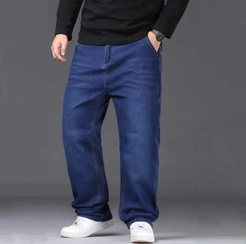 Velikosti 29-50 Pánské strečové džíny Rovné nohavice Džínové kalhoty Rozšířená velikost Modrá Černá Streetwear Uvolněný střih Do práce Neformální Nové — image 4