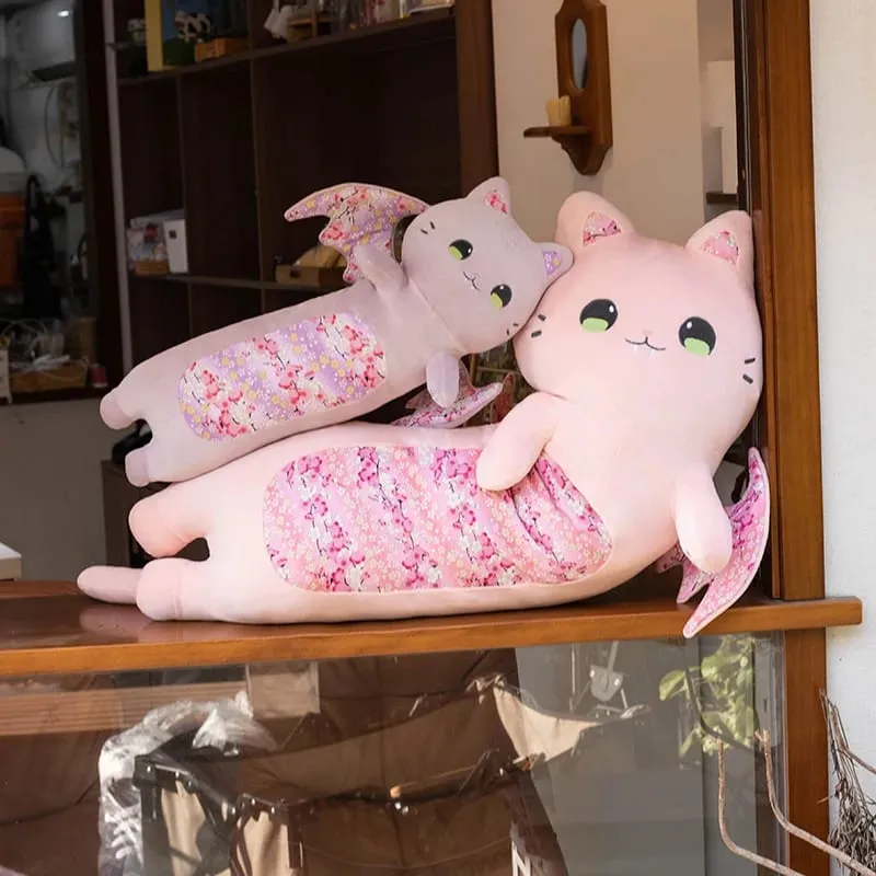 Cuscini per il corpo di gatti carini da 60 cm Gatto in fiore di ciliegio con ala di pipistrello Peluche Kawaii Morbido cuscino per dormire Cuscino per ragazza Regalo di compleanno — image 3