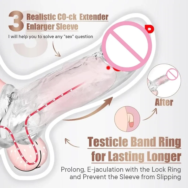 Penis Sleeve Extender Adult Sex Toy Cock Sleeve 3 Sizes Pennis Extender Penis Extension Time Sex Toy Pleasure Tools Couples — image 2