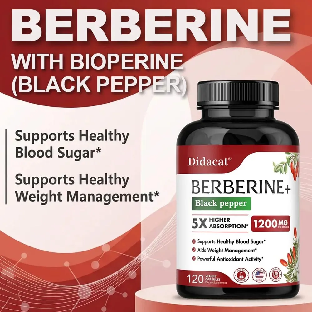 1200 mg Premium-Berberin-Ergänzungskapseln unterstützen das Immunsystem, Herz-Kreislauf, Herz und Magen-Darm-Wohlbefinden