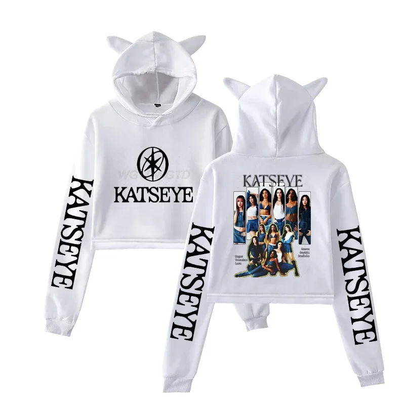 Harajuku Fashion Streetwear Girls Hoodie KATSEYE New Street Style Cat Ear Crop Tops Pullover Girl Vintage Gothic Y2k Sweatshirts — image 8