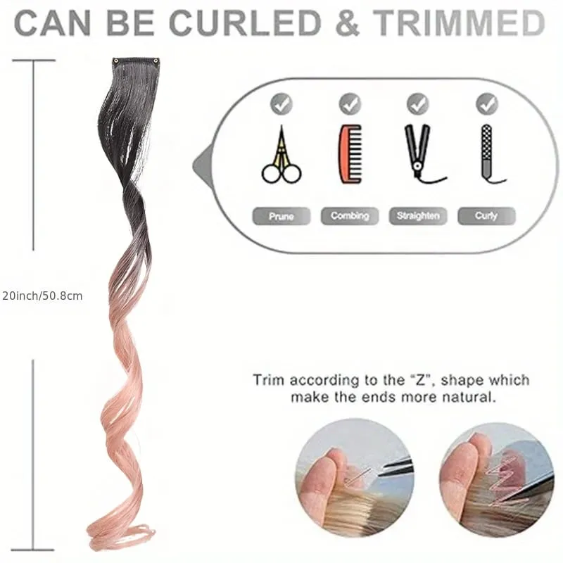 Gradient Wave Clip - in Hair Extensions 2pcs Synthetic Fiber Color - Blocked Tassel Ear - Side Dyeing for Daily Party Cosplay — image 5