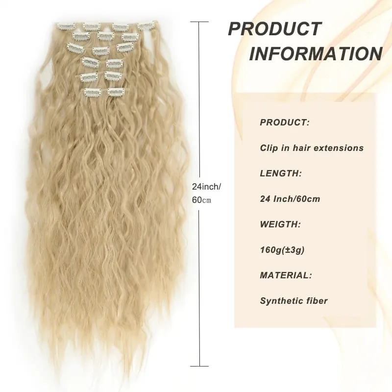 6PCS Clip In Hair Extensions 24" Black Brown Hair Extension Long Mermaid Waves Synthetic Clip On Hairpiece For Women — image 3