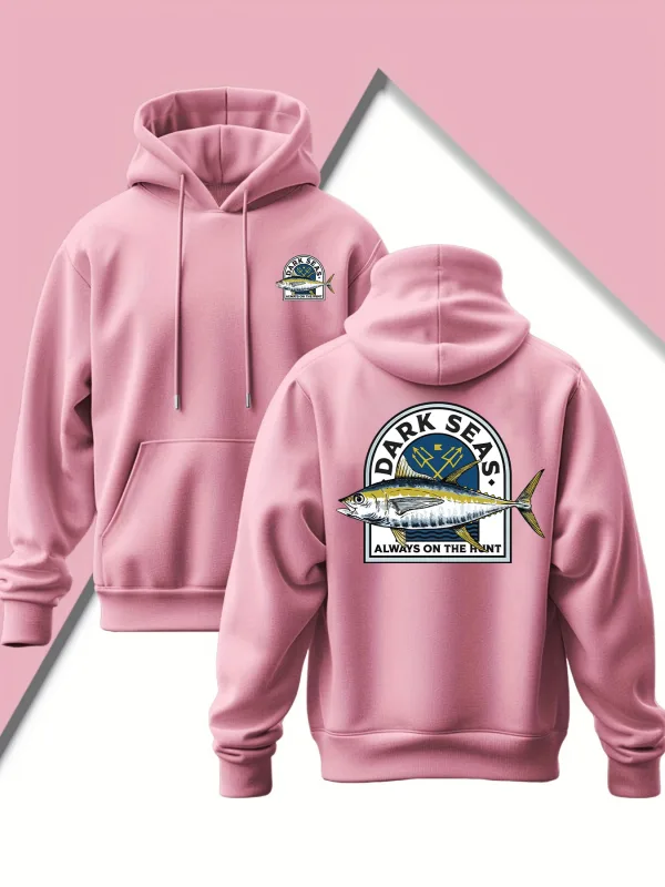 Men'S New Trendy Hooded Sweatshirt Casual Drawstring Hoodie with Print Featuring Yellowfin Tuna Design Front Kangaroo Pocket — image 4