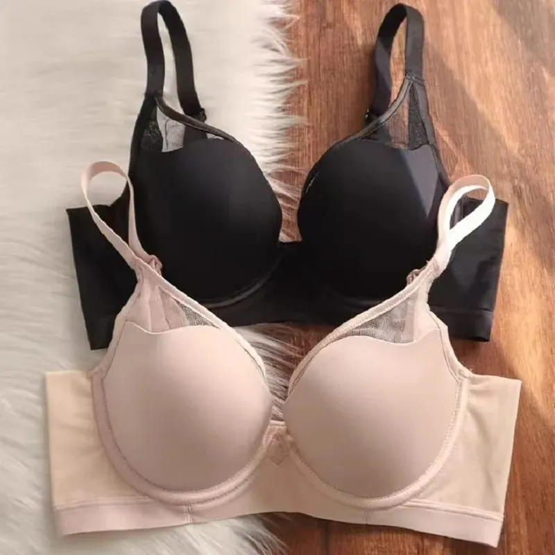 Plus size sem costura fina push up lingerie para mulheres seios grandes parecem menores sutiã anti-flacidez macio underwire — image 2