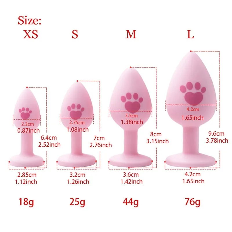 Pink Silicone Anal Plug for Woman 4 Sizes Cat Paw Pattern Smooth Surface Butt Plug Crystal Base Sex Toys For Woman Anal Dildo — image 6