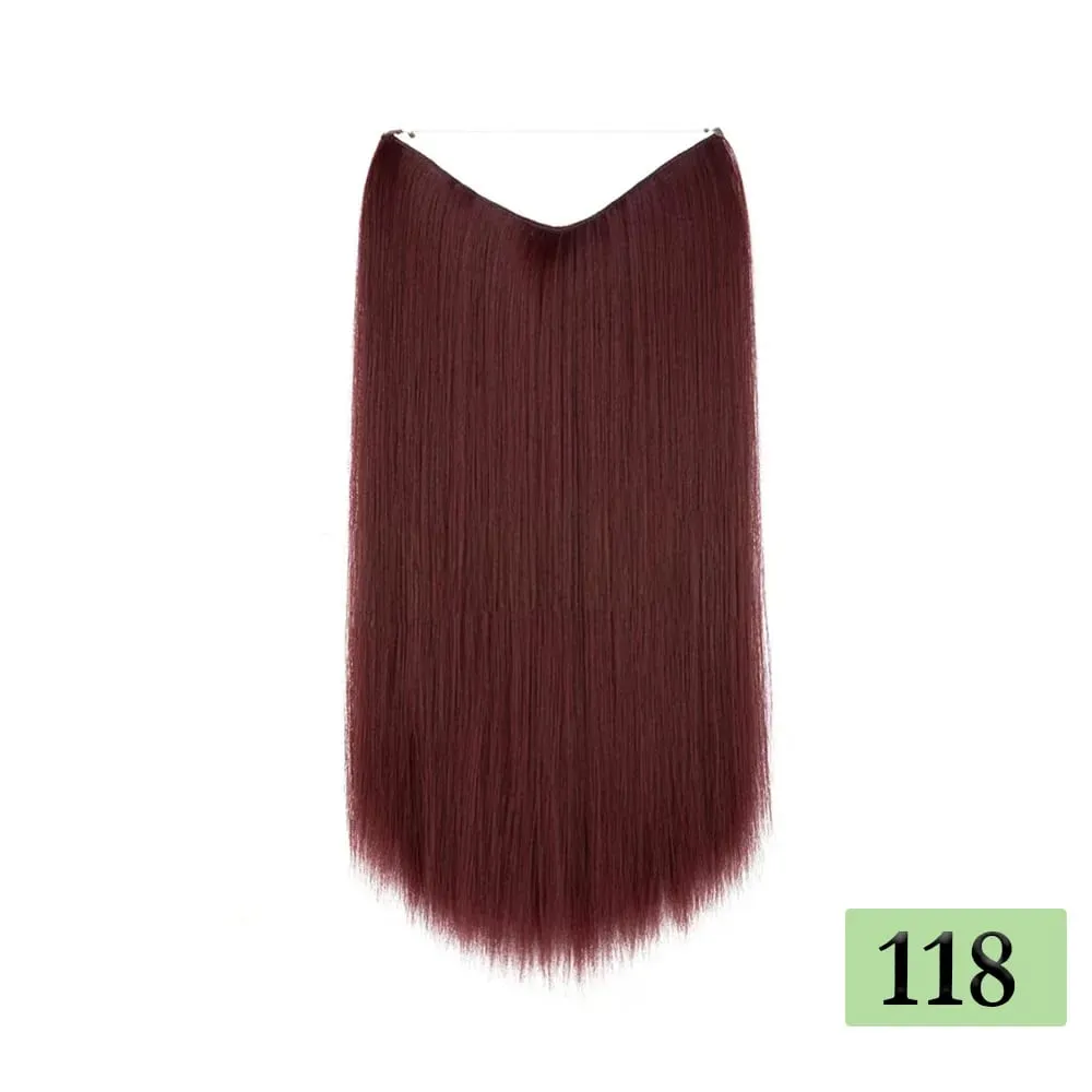 22" Long Straight Invisible Halo Hair Extensions 120g/pc 27-613 Blonde Synthetic Fish Hair Pieces Ombre Brown Wire Clip In Hair — image 7