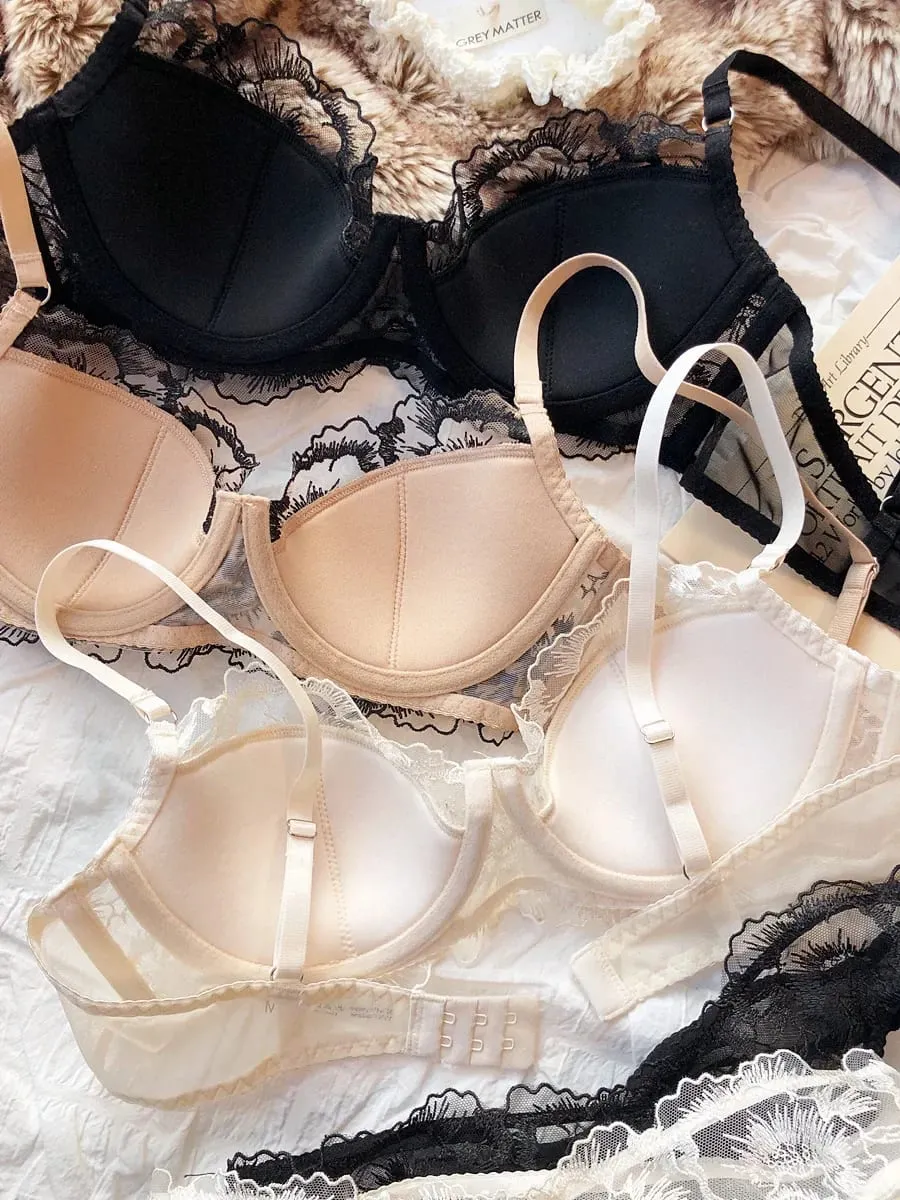 Sexy Women Underwear Set Lace Flowers Embroidery Push Up Bra Set French Thin Cup Comfort Breathable Lingerie Ladies Intimates — image 3