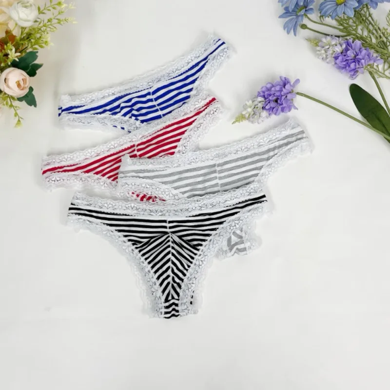 Men Lace Trim Striped G-string Underwear Half-covered Butt Low-rise Pantie Thong Half Hip Men Briefs Mens Sexy Underwear — image 8