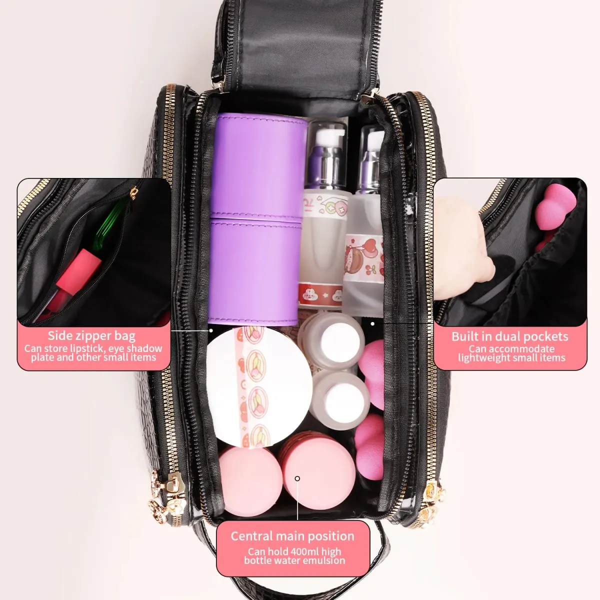 40/30/25/22Pcs Professional Makeup Brush Set with Crocodile Storage Bag Blush Highlight Eyeshadow Brushes for Daily Stage Makeup