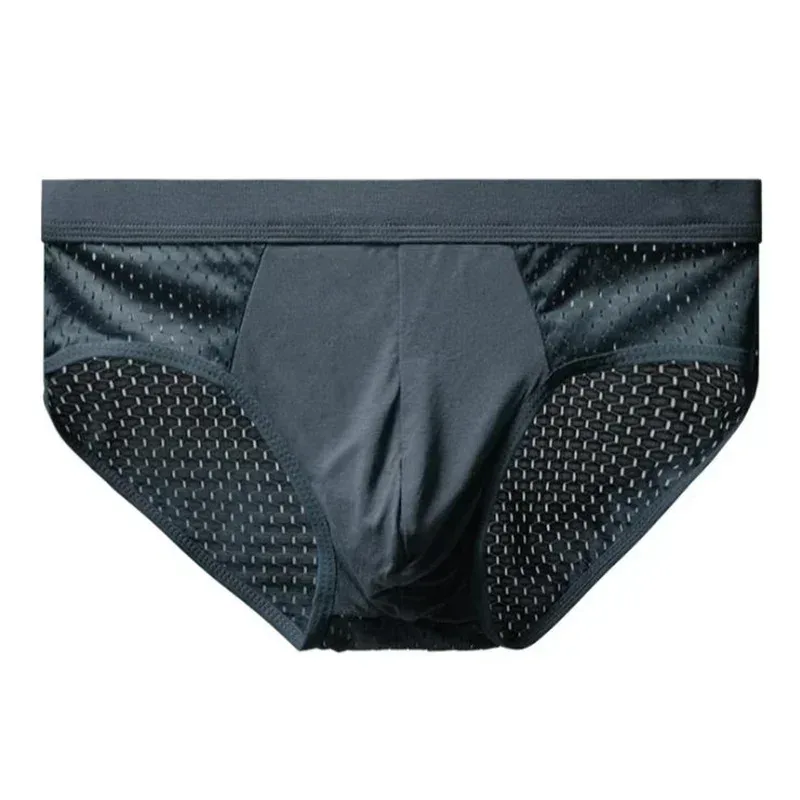 Sous-vêtements en soie glacée pour hommes, slips respirants en Fiber de carbone de bambou, antibactériens, confortables, creux, pantalons froids