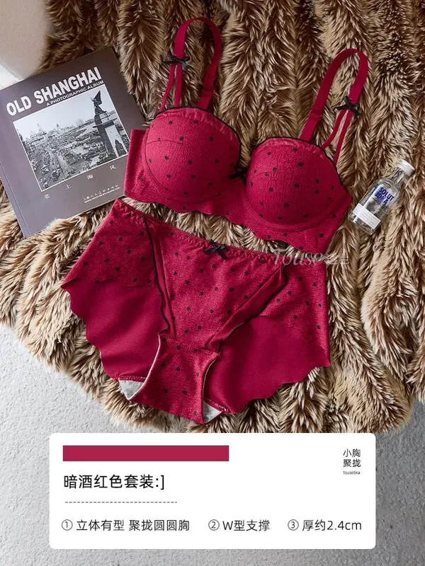 Women Lace Demi Cup Bra Set Push Up Small Bust Upper Support Anti Sagging Elegant Back 2Pcs Intimate Lingerie Daily Underwear — image 10
