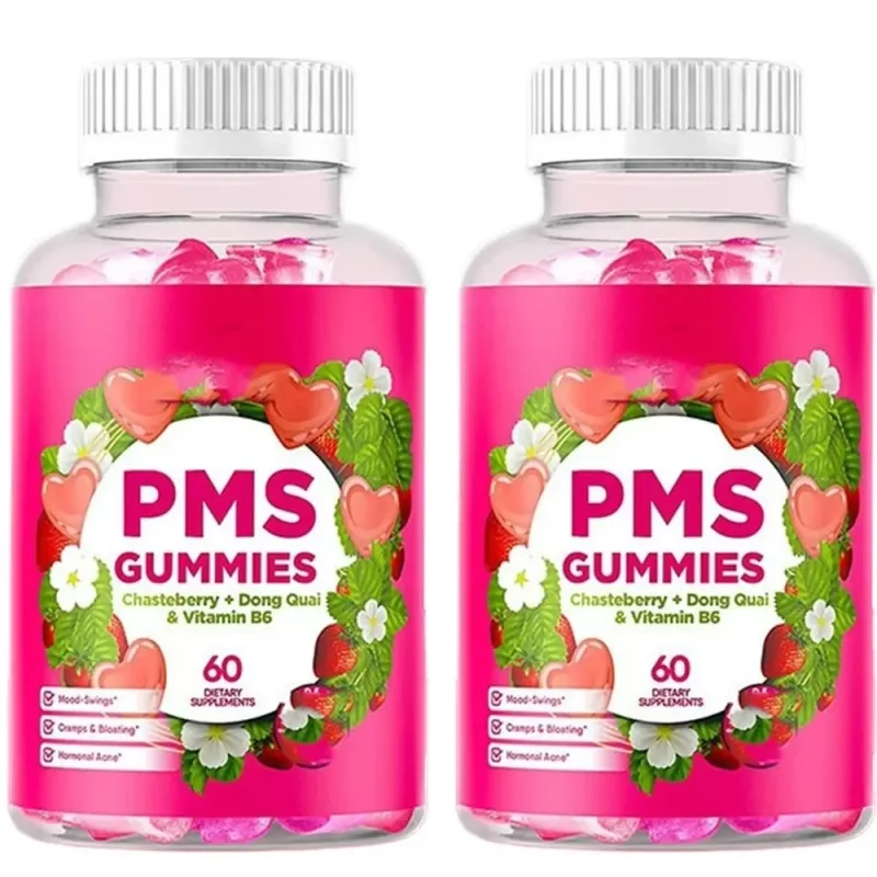 Gomitas de apoyo para el síndrome premenstrual con sauzgatillo Vitex Dong Quai, vitamina B6 y bálsamo de limón para el bienestar y el estado de ánimo mensual de las mujeres, 60 gomitas