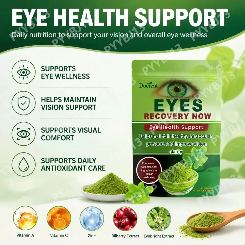 Docteat Eye Health Support Supplement Powder Lutein Zeaxanthin Bilberry Eyebright Zinc Vitamins A C E Botanical Blend 200g 7oz — image 2