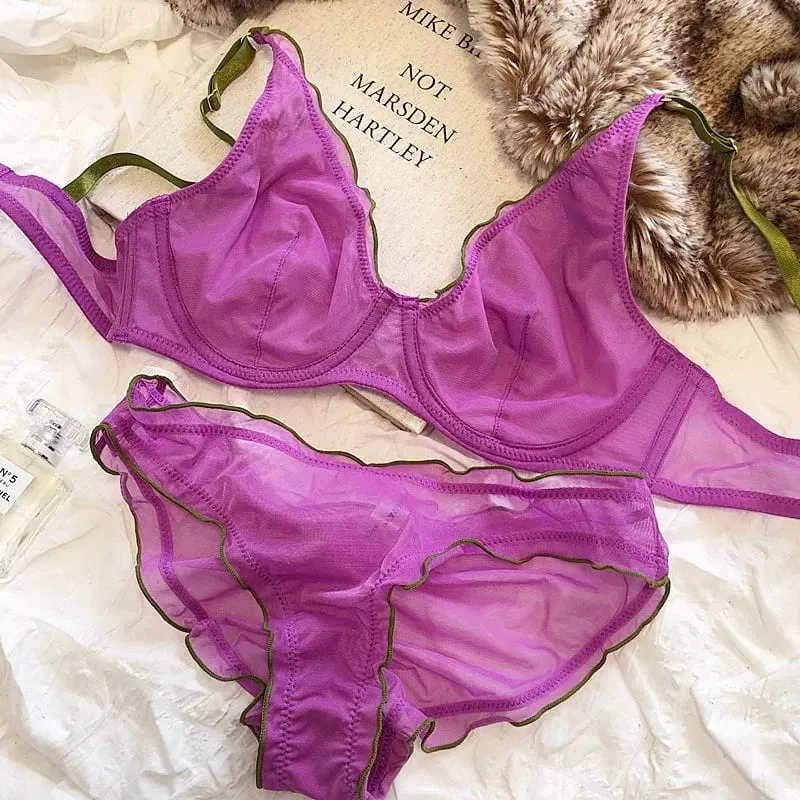 Minimizer Bra Plus Size Underwire French Style Triangle Cup Push Up Sexy Mesh Lingerie Set Support 32-40 MOYISU Sexy Bra Set BC — image 1