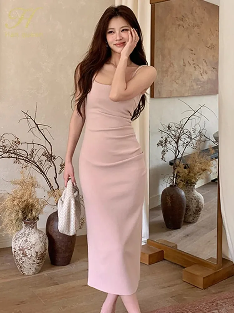 H Han Queen Summer New Office Women Sheath Pencil Dress Sexy Sleeveless Straps Simple Slim Party Holiday Prom Casual Dresses — image 4