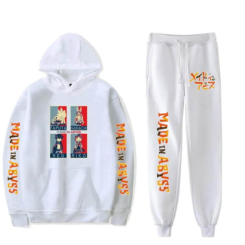 Harajuku Comfortable Made in abyss Print Sweatshirt Sweatpants Suit Men/Women Hoodies+ Trousers Suit Cute 2 Piece Set Clothes
