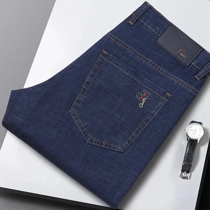 New Men's Summer Ultra-Thin Jeans Fashion Business Comfortable Soft Casual Denim Pants Lightweight Elastic Straight Leg Trousers