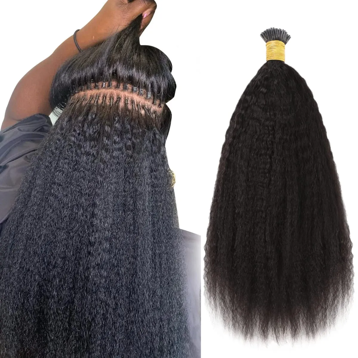 I-Tip-Haarverlängerung, verworrenes glattes Echthaar #1B, vorgebunden, Remy-Micro-Links, Echthaarverlängerung, natürliches Schwarz, 1 g/Strähne