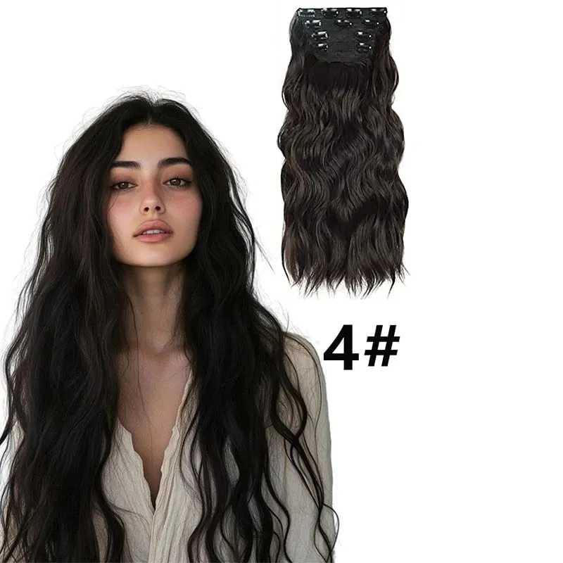 Long Wavy Synthetic Hair Extension 4pcs Clip In Hair Extensions Clip In 20 Inches Synthetic Soft And Natural Thick Hair Pieces — image 8