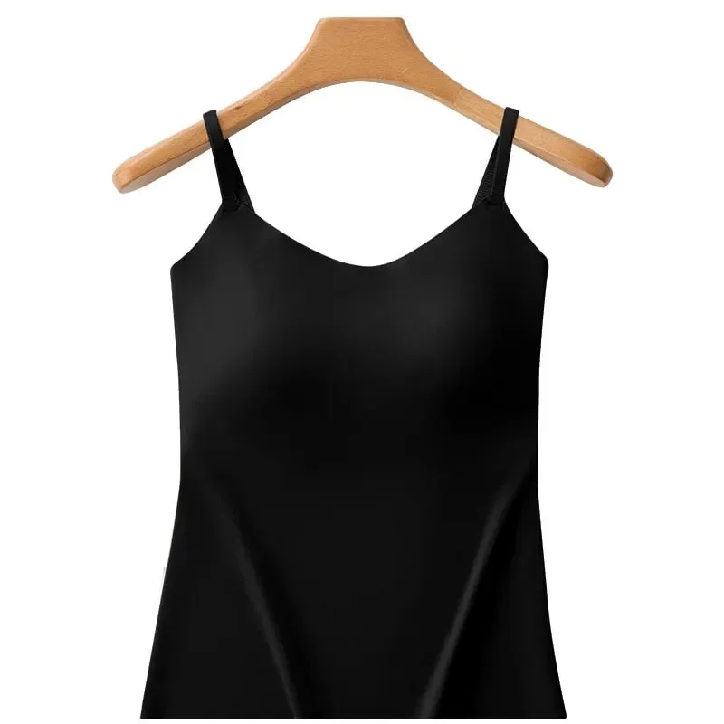 M-2XL Beautiful Back Sling Long Vest With Build-in Bra Women's Summer Fixed Cup Outer Wear Bottoming Top For 40-80kg