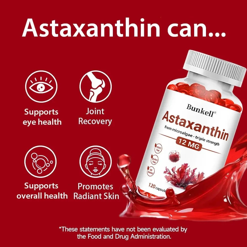 Astaxanthinové tobolky 12 mg podporuje kardiovaskulární zdraví a urychluje metabolismus podporu zdraví očí, kloubů a pokožky — image 3