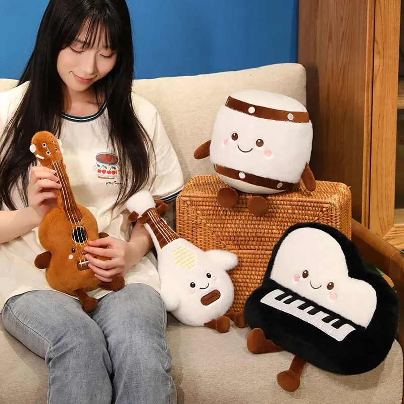 New Musical Instrument Doll Piano Pipa Pillow Cushion Brown Guitar Drum Plush Toy Cute Kawaii Birthday Gift Children Home Decor
