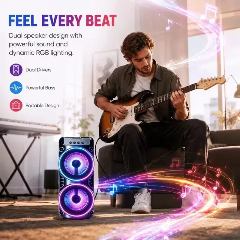 Professional Large Bluetooth Speaker Portable Design Featuring JBL Subwoofer Party Box LED Lights Compatible with BT/USB/TF/AUX/FM/TWS/MIC/EQ Functions Professional Karaoke. Ideal Gift for Birthdays Christmas and New Year