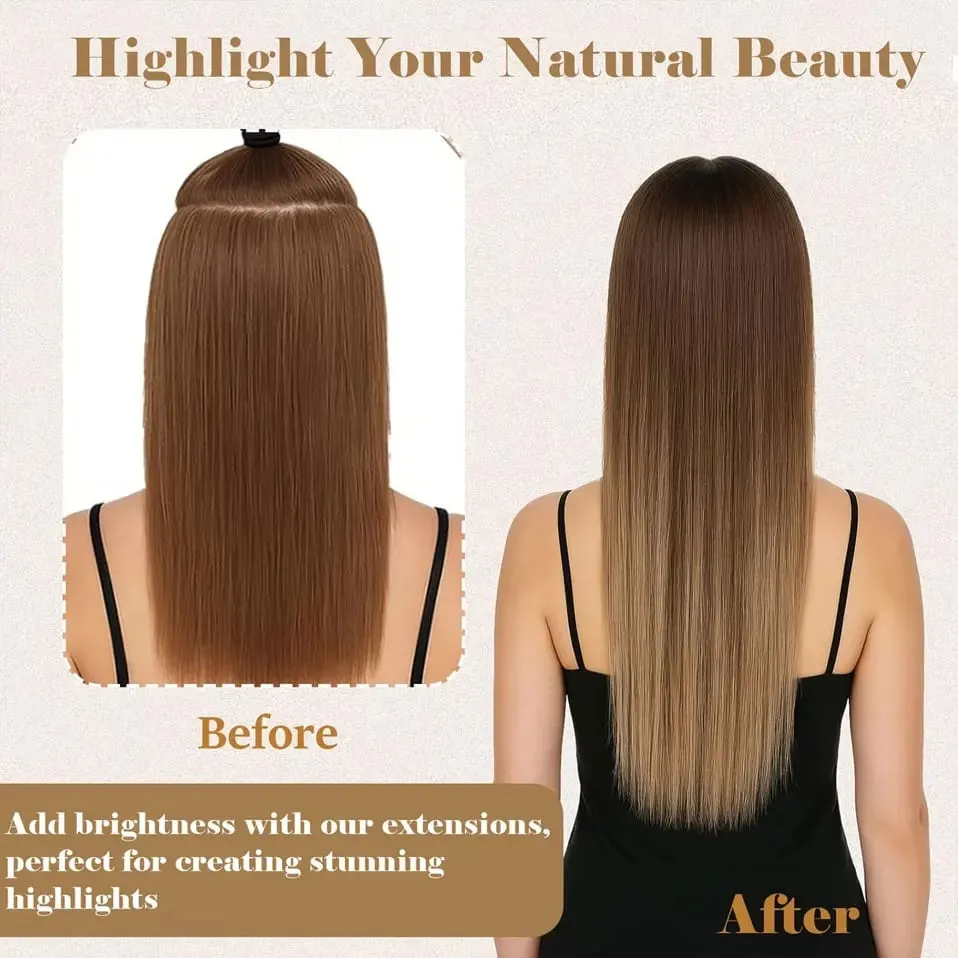 S-noilite 6 PCS Remy Clip In Human Hair Extensions Single Clip Ins Thick Hair Extensions Highlight Seamless Hairpieces for Women