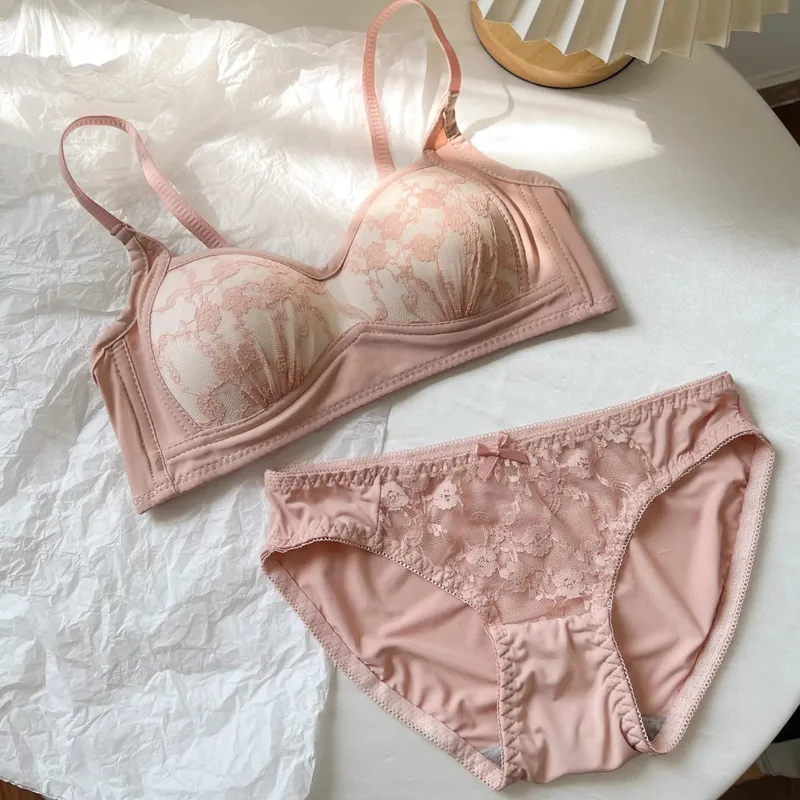Sexy Push Up Lace Bralette Small Bust Wirefree Comfort Summer Ultra Thin Adjustable Straps Anti-Sagging Lingerie Set S-XL​​ Bra
