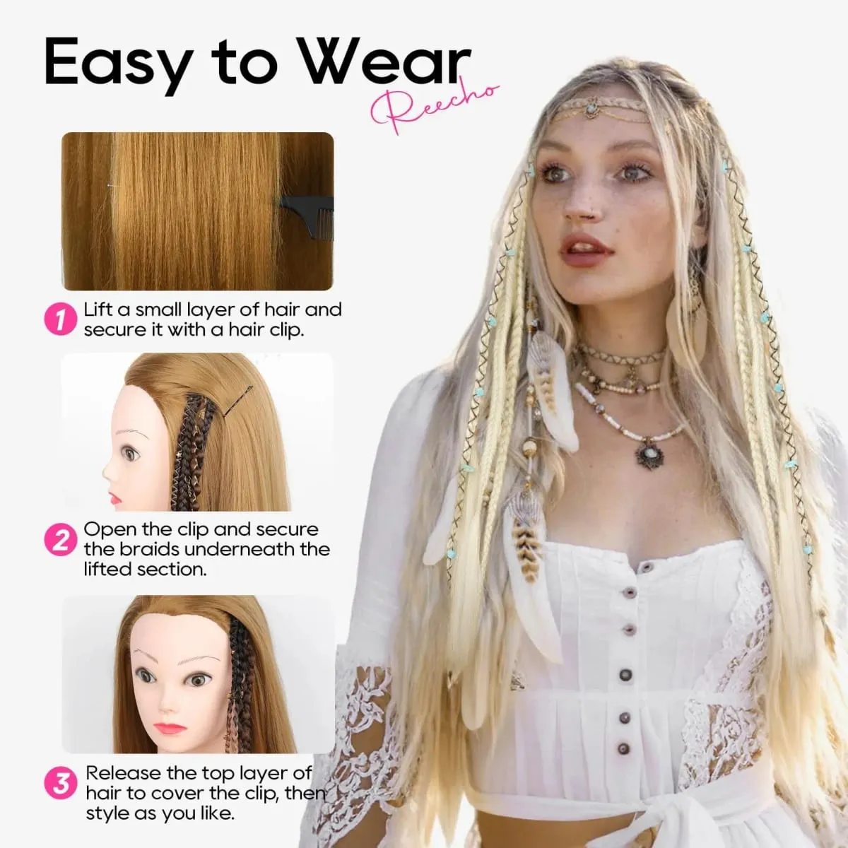 LM Bohemian Style Fried Dough Twists Braid Hairpiece Female Wig Braid BB Clip Style Boxing Braid for Women Festival Rave Styling — image 6