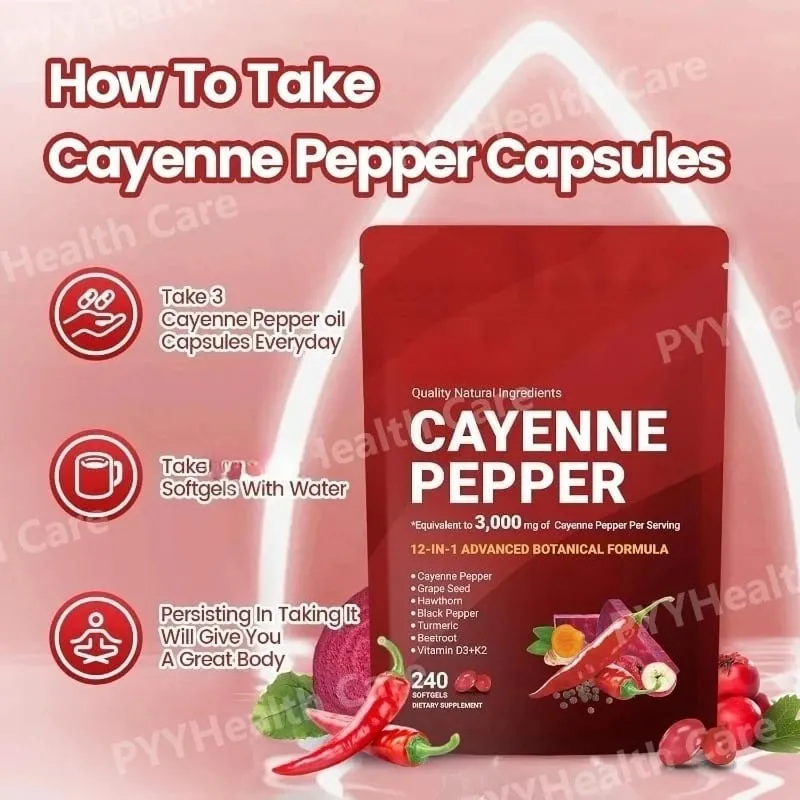 Cayenne Pepper Softgels with Grape Seed Beetroot Turmeric Vitamins D3 K2 E Herbal Supplement — image 5