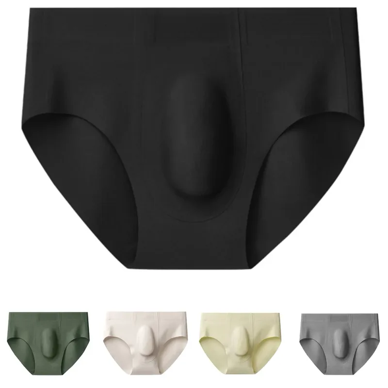 Men Thin Seamless Ice Silk Briefs Underwear 3D Bulge Pouch Breathable Underpants Breathable Quick Dry Male Panties Solid Color — image 6