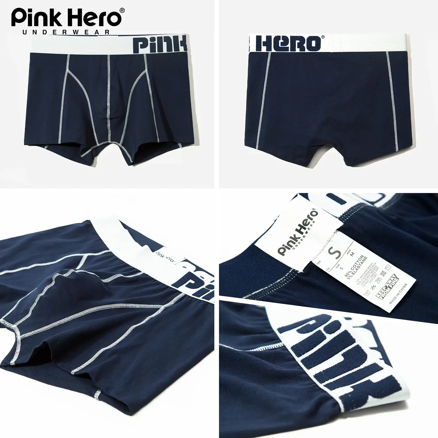4-PACK PINKHERO Modekalsonger för män, Snygga bekväma och mjuka Slip Homme， Fina bomullsunderkläder Boxerbyxor, Herrtrosor