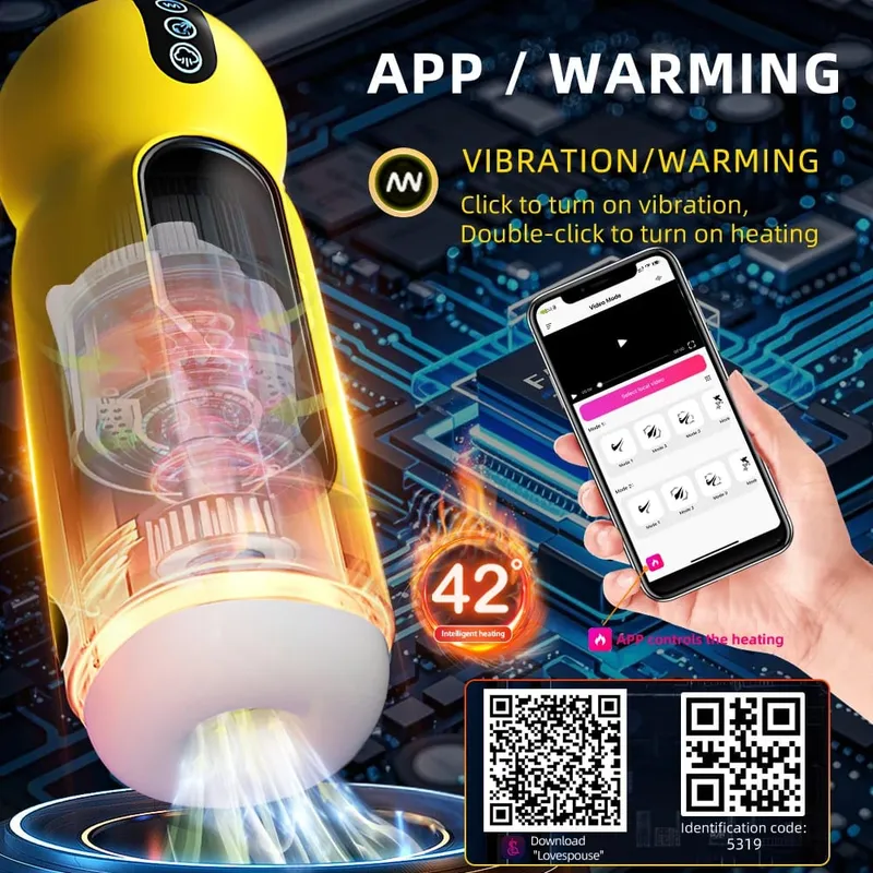 Bluetooth Automatic Male Masturbator Cup Blowjob Sucking Heated Pussy Sex Machine for Men APP Remote Control Penis Vibrator Toy