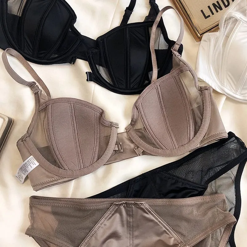 Summer Lace Thin Cup Women Underwear Front Buckle Push Up Bra Set Adjustable Strap Brassiere Beautiful Back Lingerie — image 3