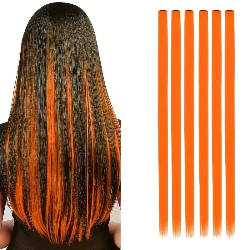 22Inch Synthetic 6pcs Long Straight Hair Extension Colored Rainbow High-Temperature Fiber Hairpiece for Women Daily Party Use — image 13