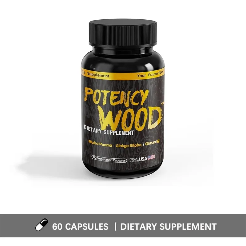 Potency Wood Herbal Supplements with Ginseng Ashwagandha 60 Capsules Adaptogen Energy Stamina Immune Antioxidants Gut Health
