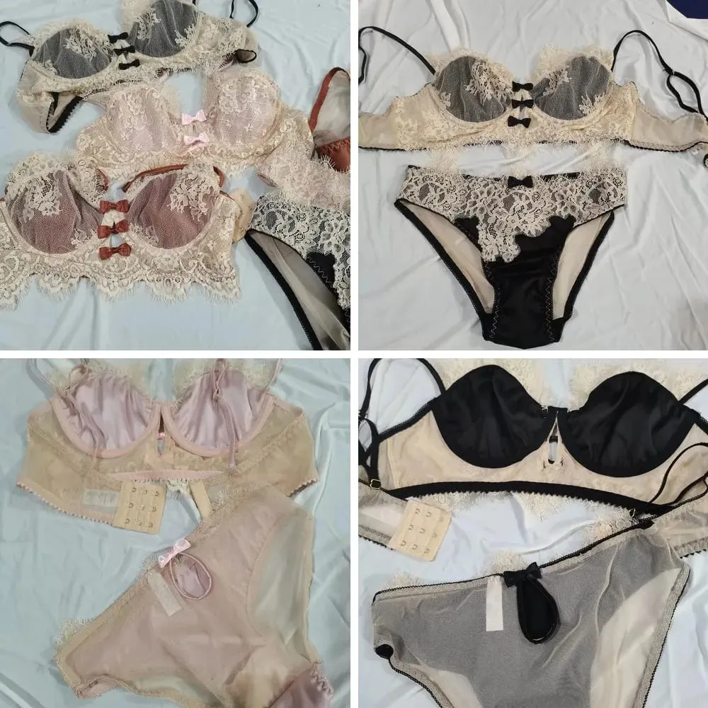 Sexy Lace Bralette & Briefs Set for Women Push Up Underwire Retro Lingerie