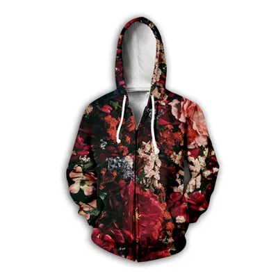Flower Floral Pattern 3D Print Zipper Hoodies Men's Autumn Hooded Sweatshirts Oversized Streetwear Tracksuit Coat Man Clothing