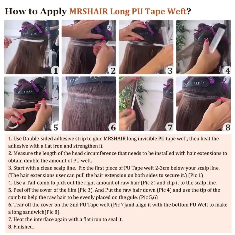 Tape In Weft Hair Extensions Human Hair PU Long Weft Tape In Hair Extensions Real Human Hair Silky Easy to Use Remy 12-20 inch
