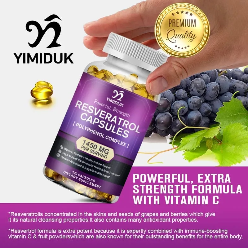 Resveratrol 1450mg Trans-Resveratrol Antioxidant Supplement Support Cardiovascular Digestive Joint Health & Immune System — image 5