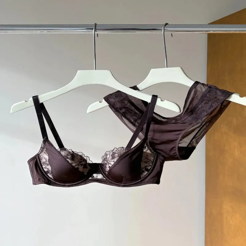 Conjunto de Lingerie Renda Bordada Sexy Para Mulheres Sutiã Minimizador Arame Macio Anti Flacidez Confortável Uso Diário — image 2