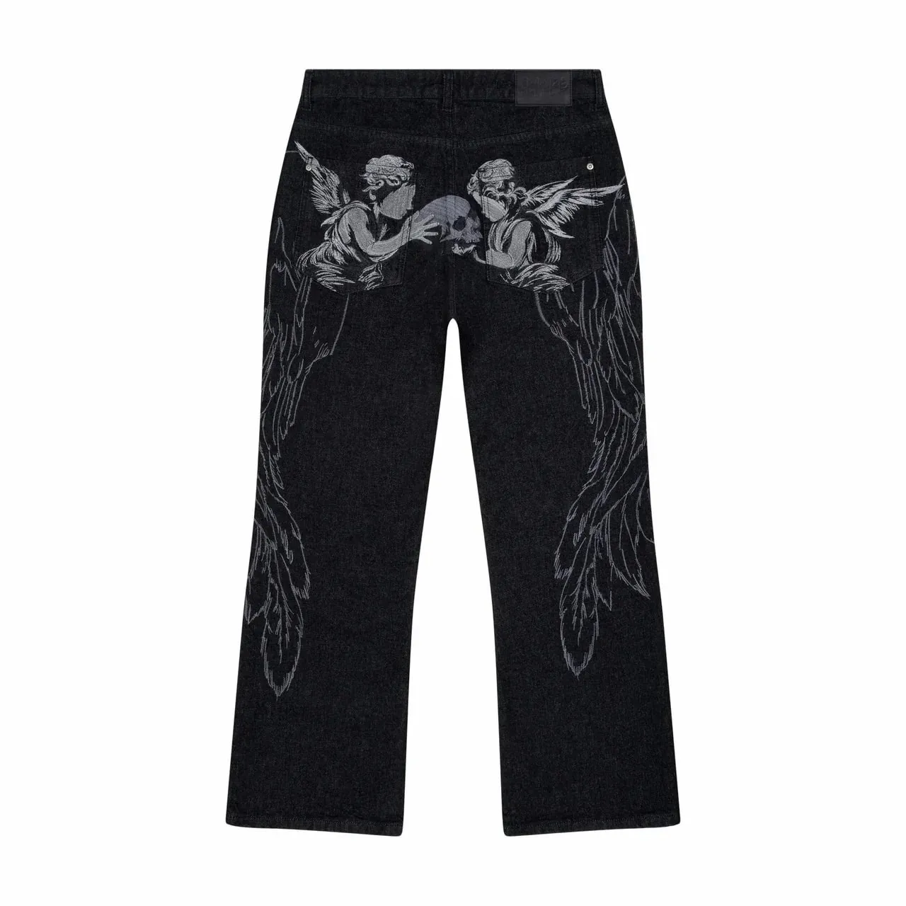 Black Winged Angel Skull Embroidered Baggy Denim Jeans Men Y2K Streetwear Vintage Oversized Cotton Casual Hip Hop Fashion Pants — image 8