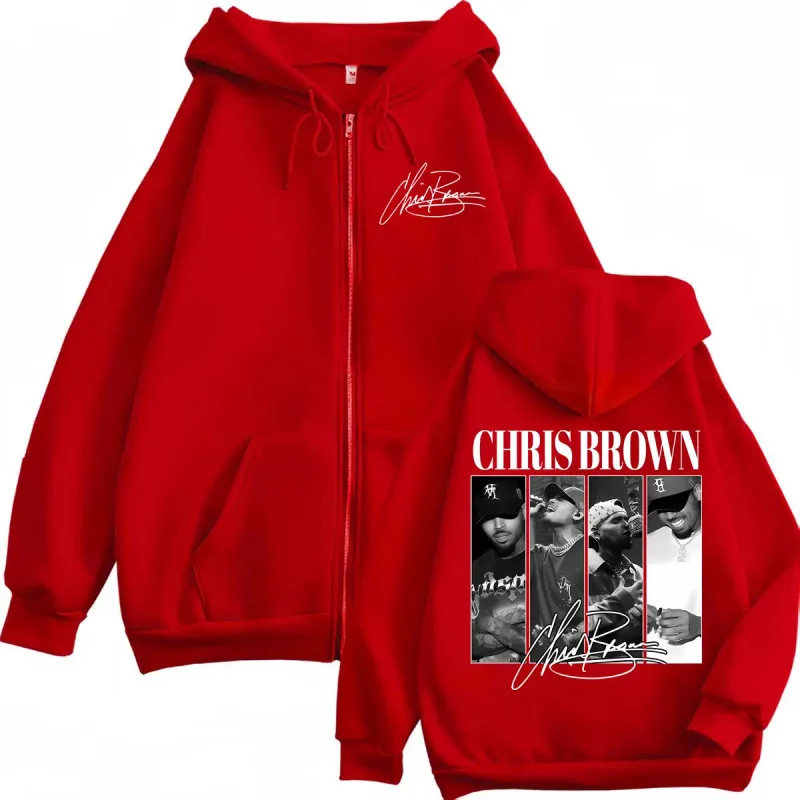 Rapper Chris Brown Graphic Zipper Hoodies Men Women Vintage Fashion Zip Up Pullovers Harajuku Hip Hop Long Sleeve Sweatshirts — image 5